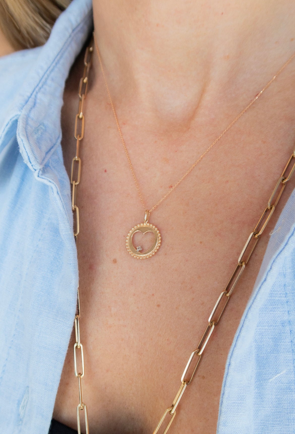 Wearing Circle Heart Pendant Necklace