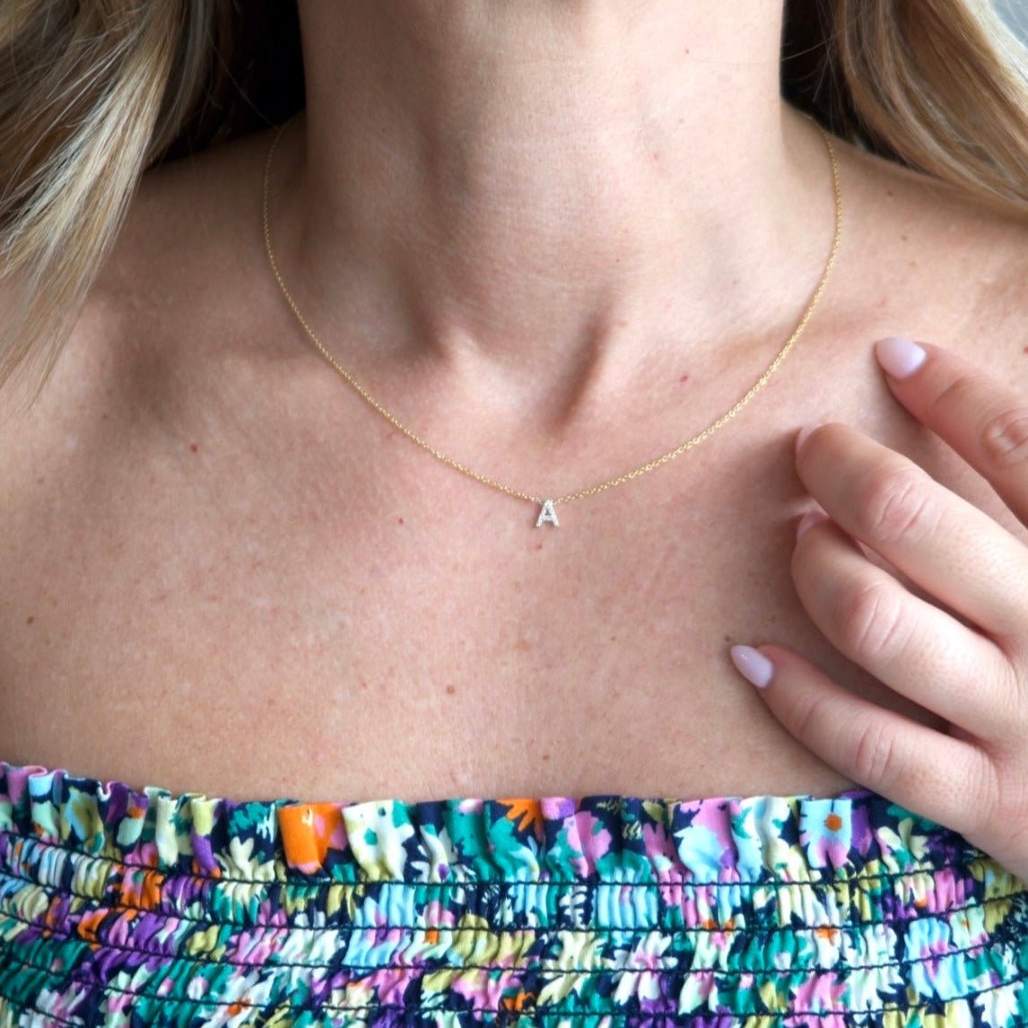 Wearing Diamond Drop Initial Personalized Necklace - 1