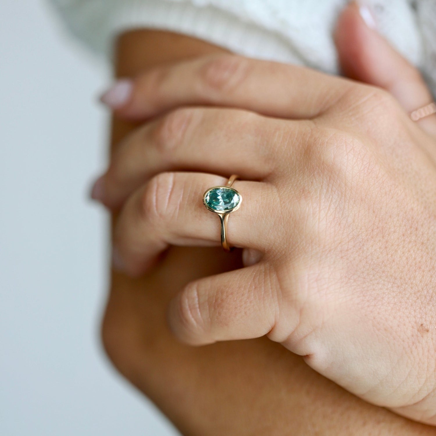 Alina | Bezel-Set Oval Cut Blue Moissanite Ring - Lu and Lo Jewellery