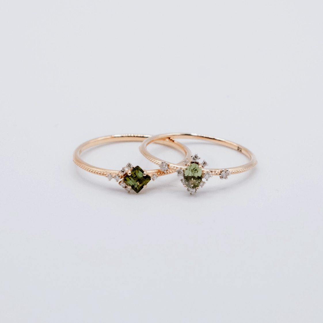 Soft Hue Peridot Milgrain Rings