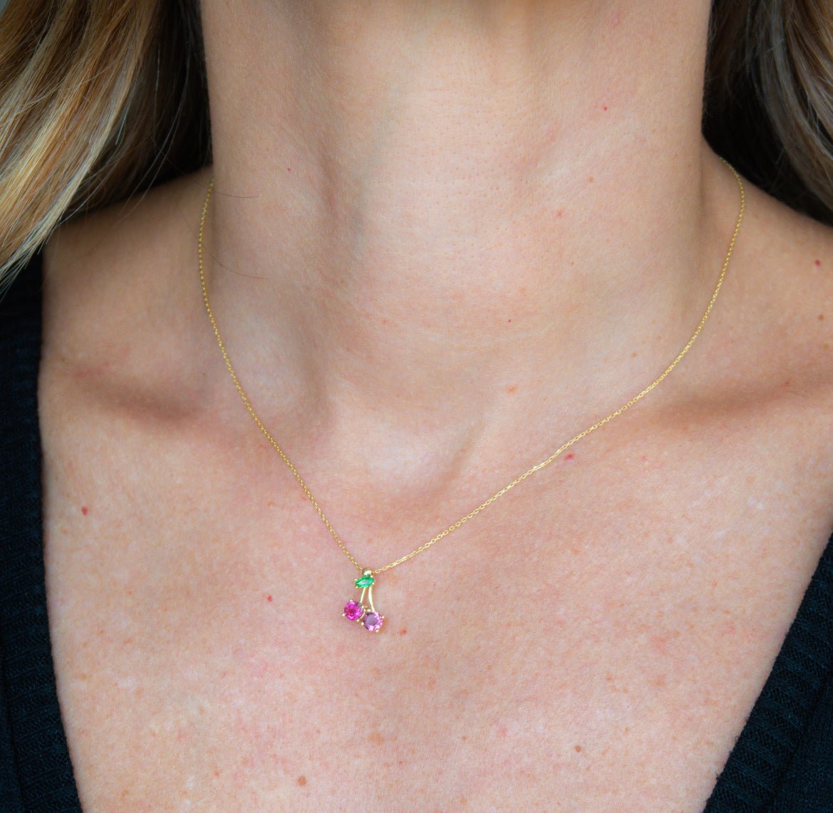 Wearing Cherry Blossom Charm Necklace - 2