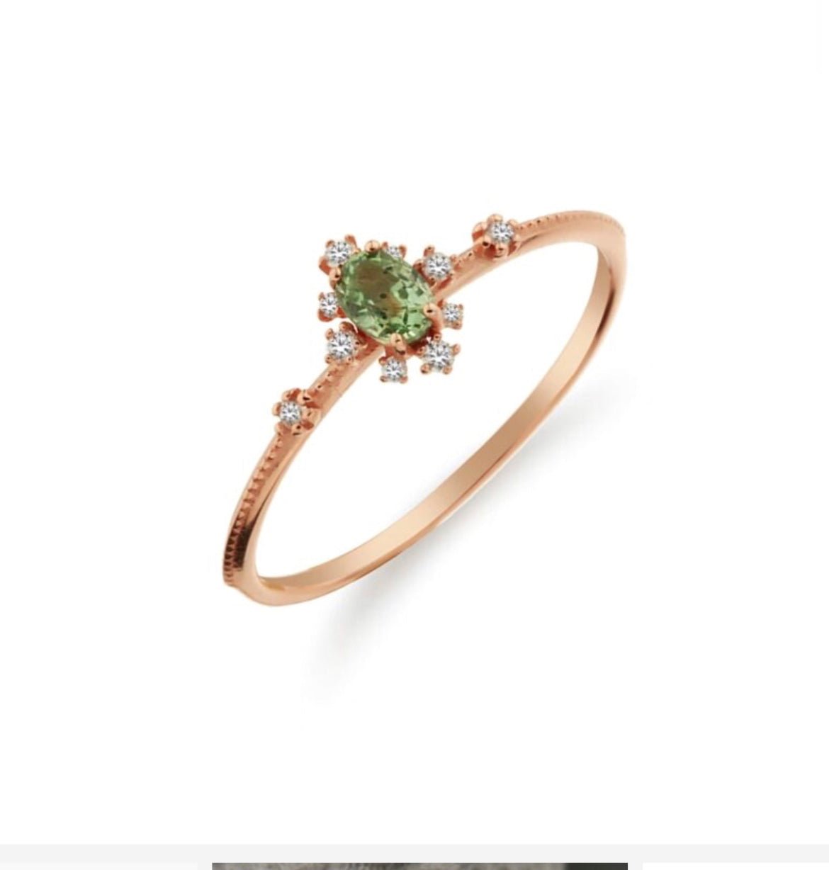 Soft Hue Peridot Milgrain Ring - Close View