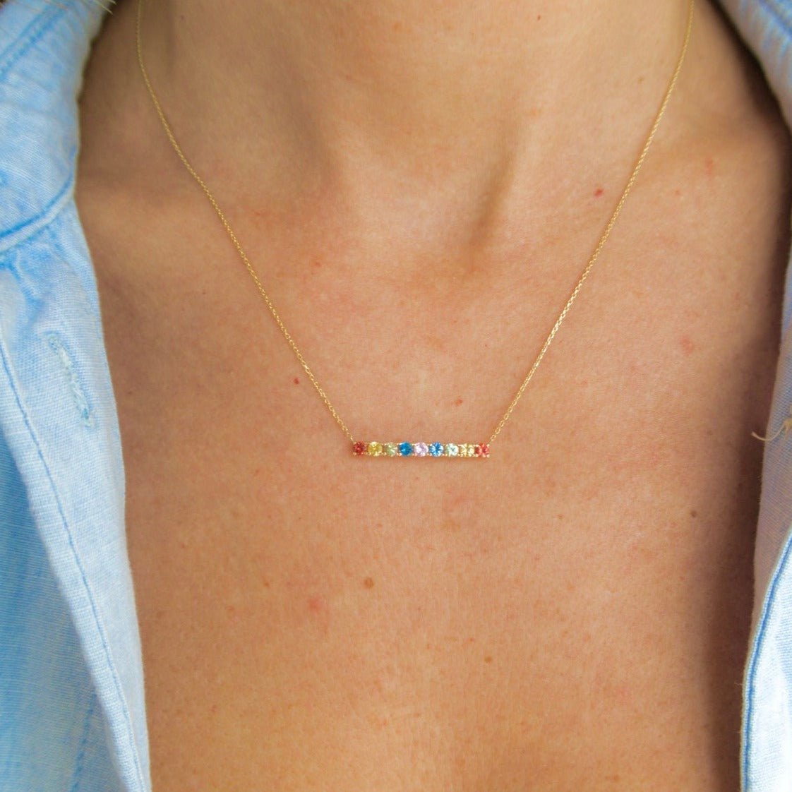 Wearing Rainbow Colorful Radiance Bar Necklace - 1