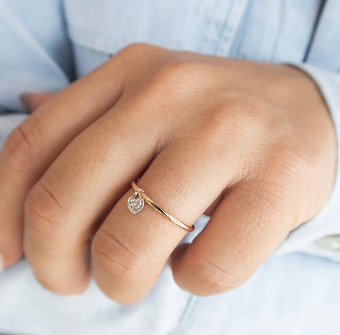 Close View of Floating Heart-Shaped Diamond Ring
