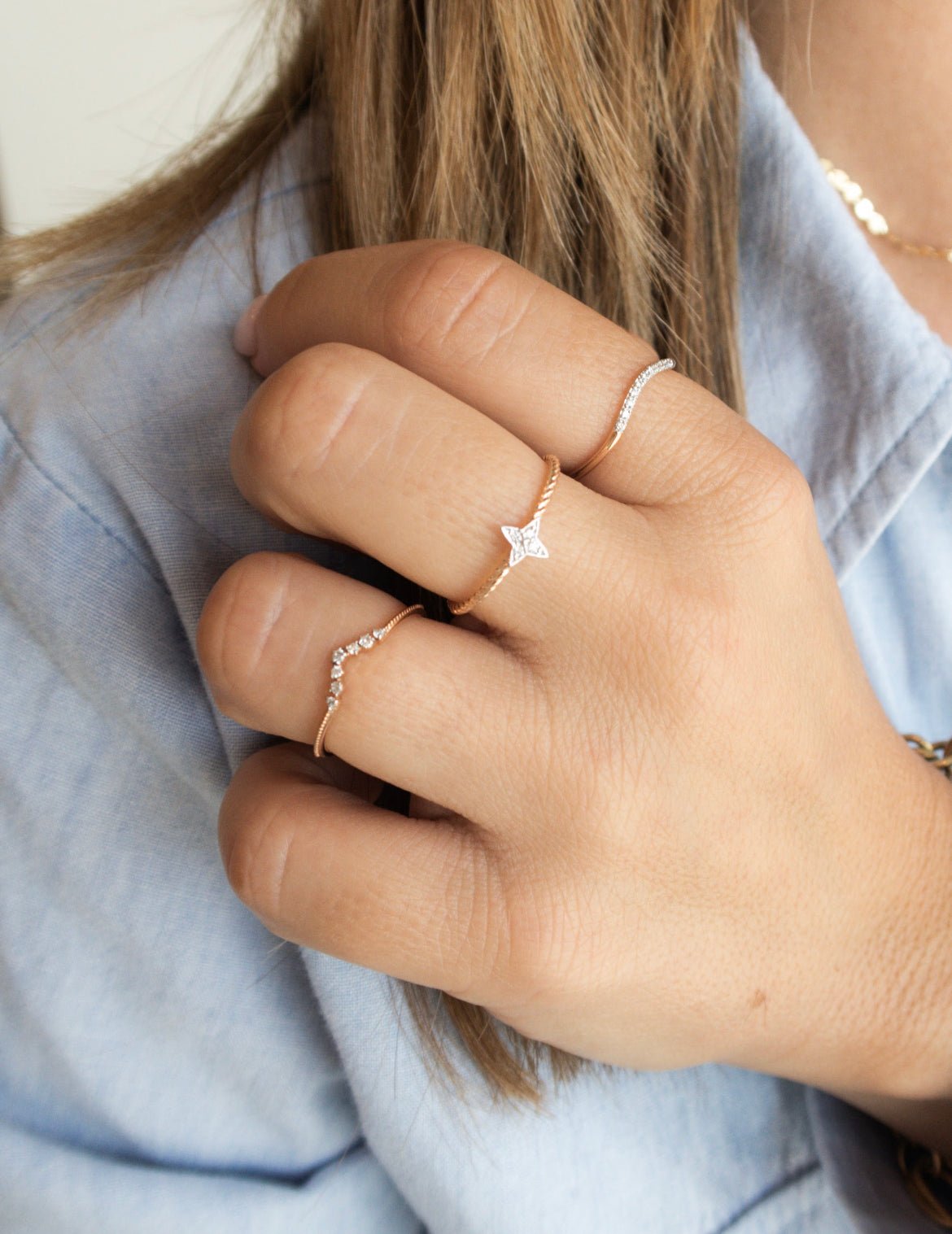 Wearing Diamond Chevron Milgrain Ring