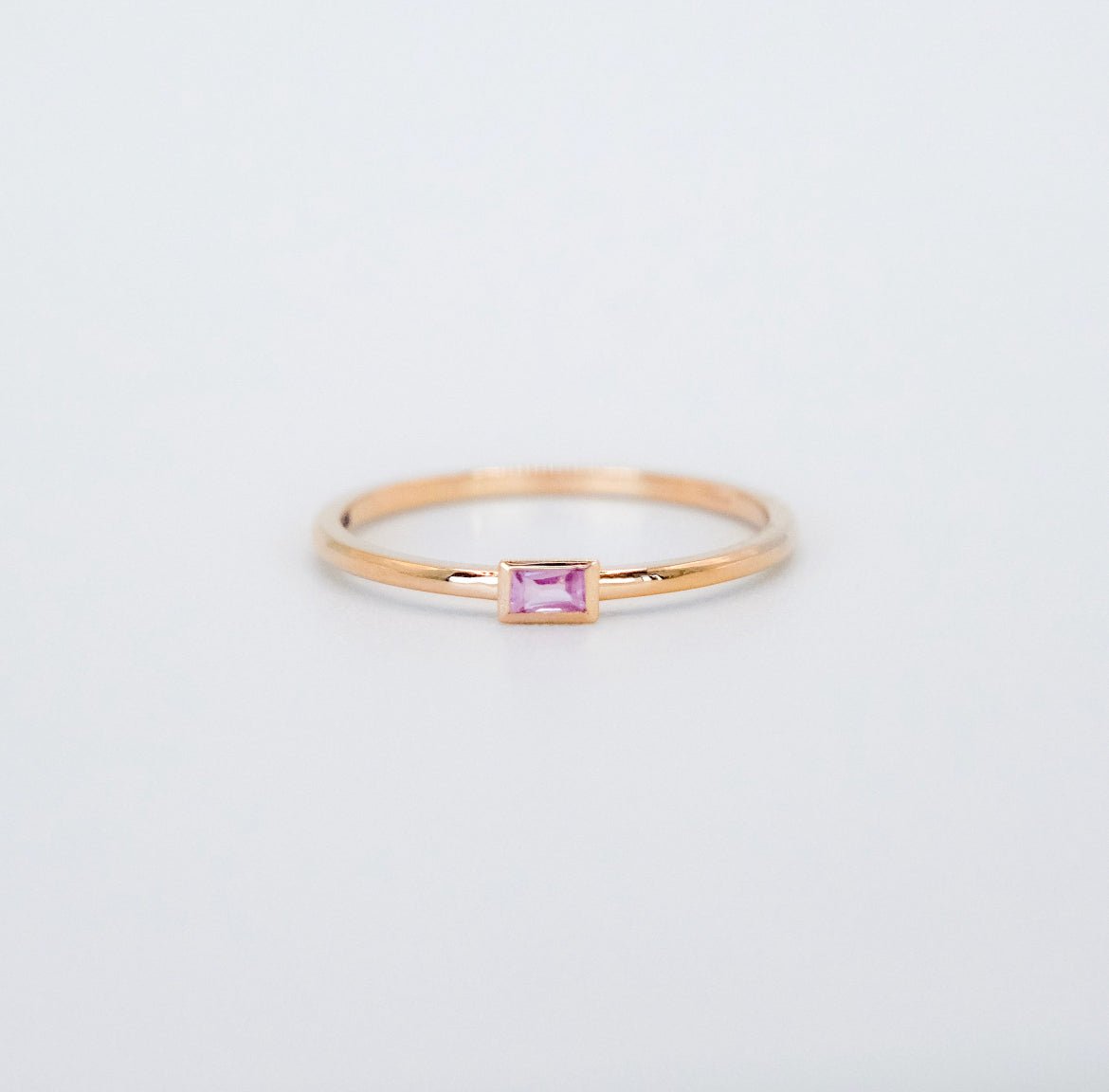 Mini Bezel Baguette Cut Pink Sapphire Ring