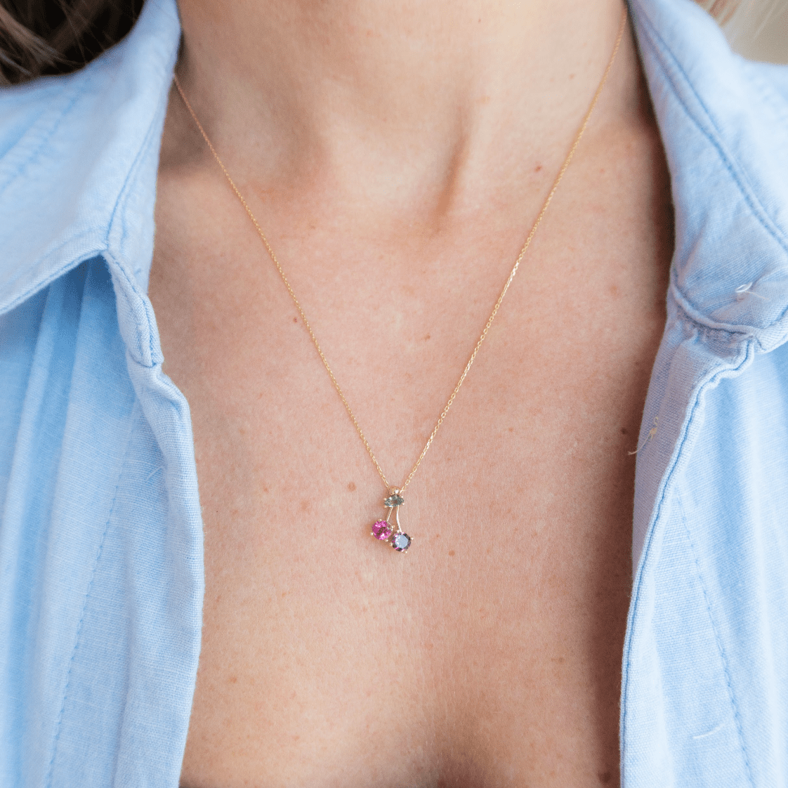 Wearing Cherry Blossom Charm Necklace - 1