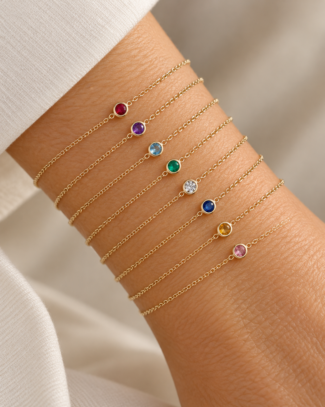 14K Bezel Birthstone Bracelet | Customizable Birthstone Jewelry