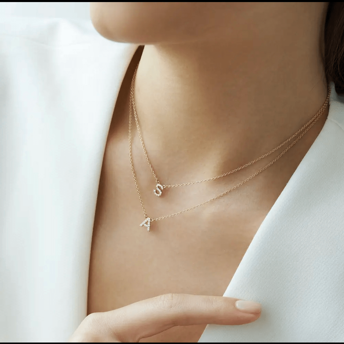 Wearing Diamond Drop Initial Personalized Necklace - 2