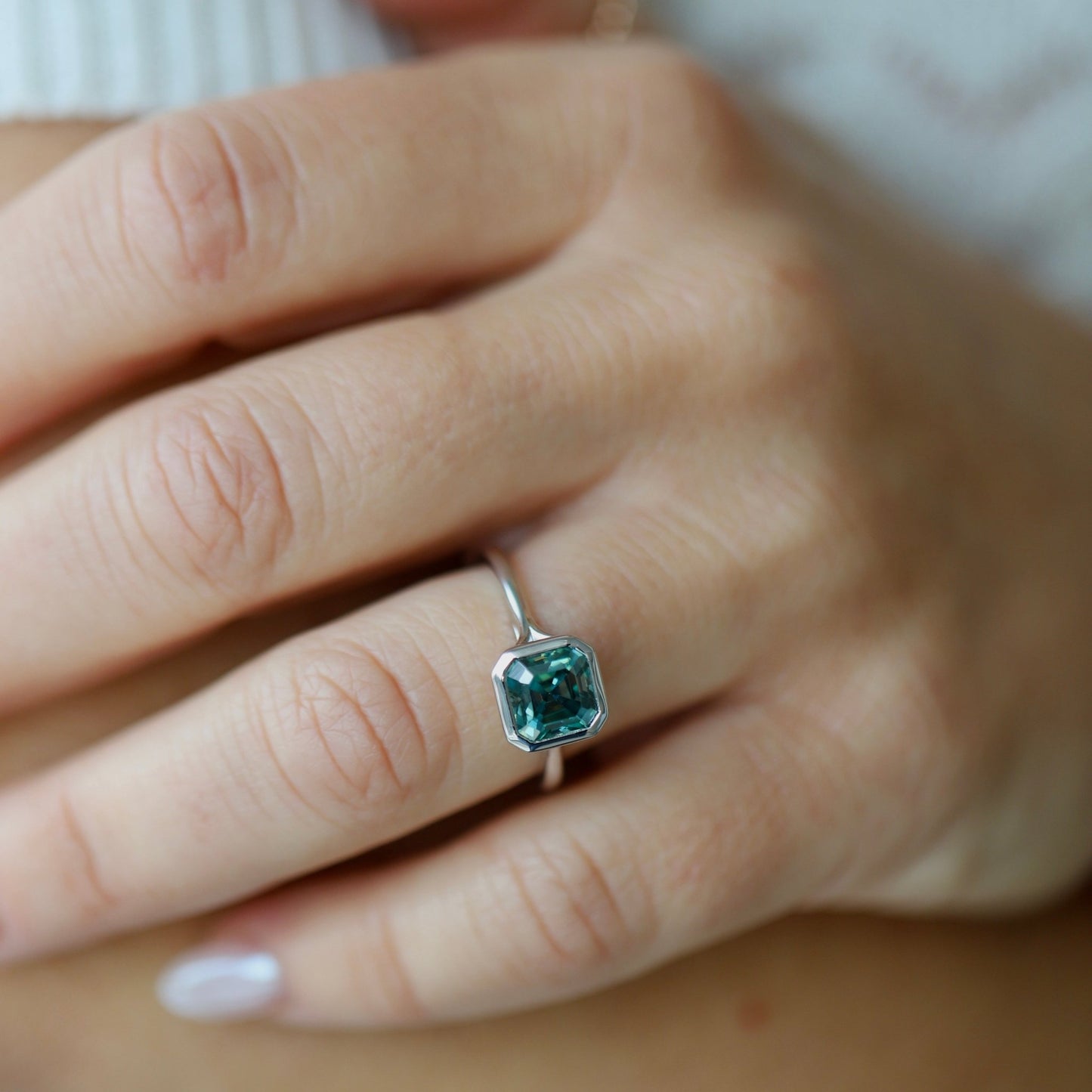 Navi | Bezel-Set Asscher Cut Moissanite Ring - Lu and Lo Jewellery