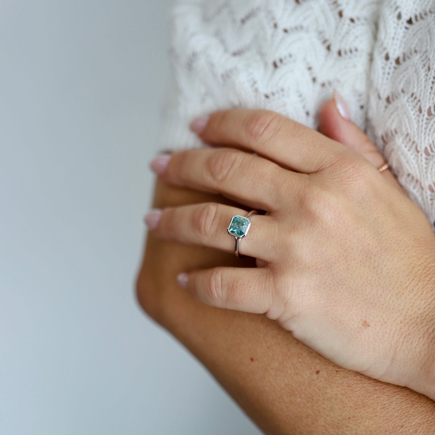 Navi | Bezel-Set Asscher Cut Moissanite Ring - Lu and Lo Jewellery
