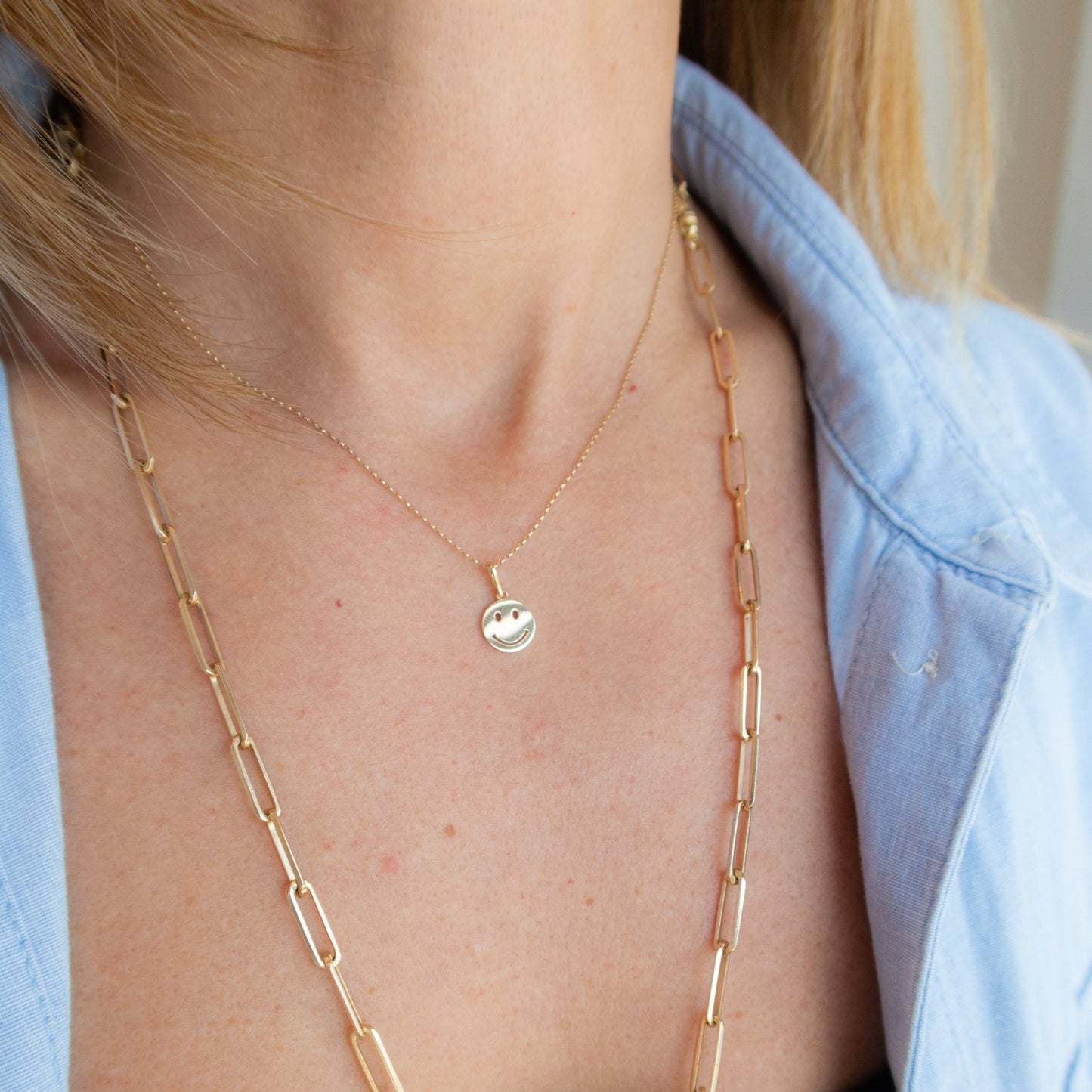 Wearing Happy Face Pendant Necklace - 2