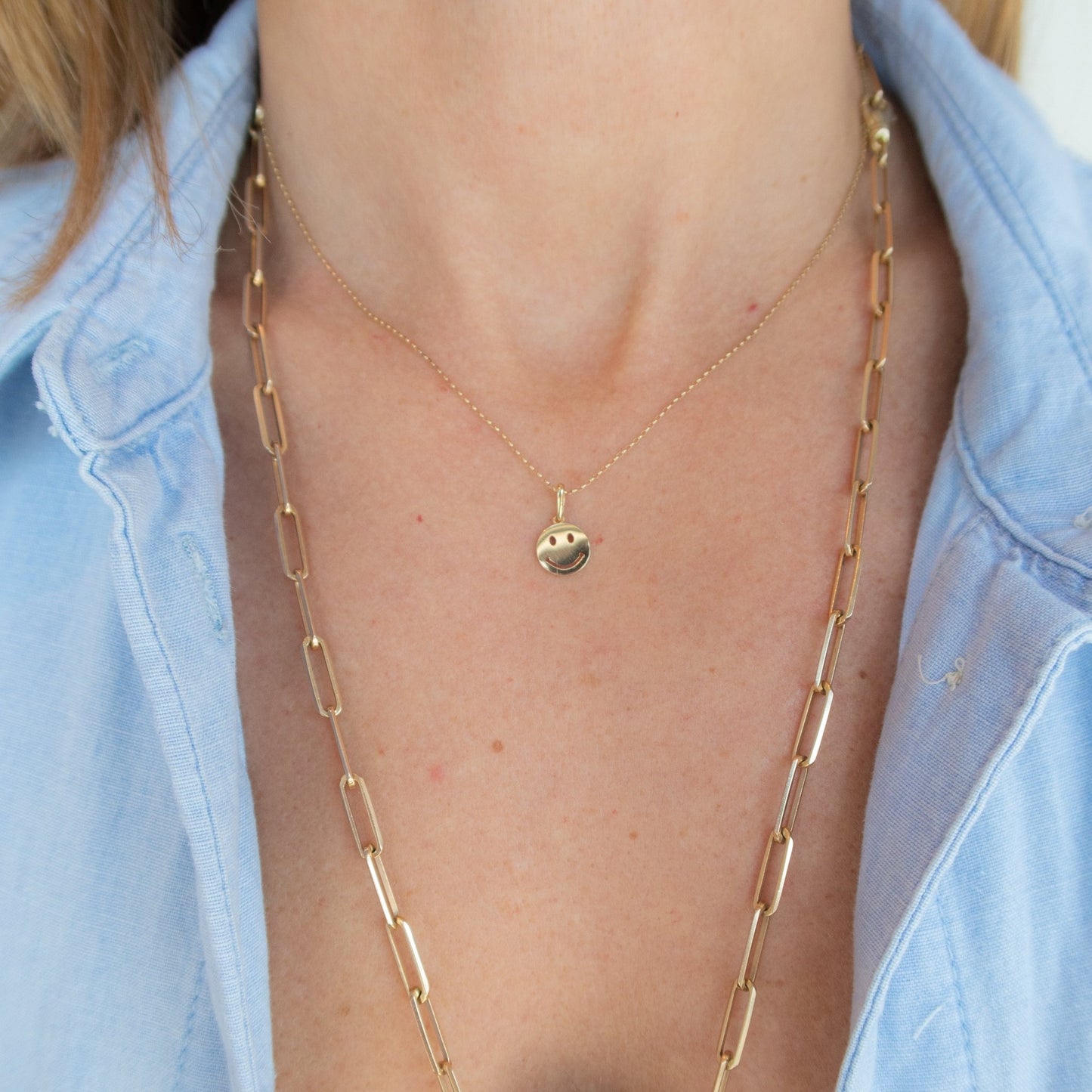 Wearing Happy Face Pendant Necklace - 1