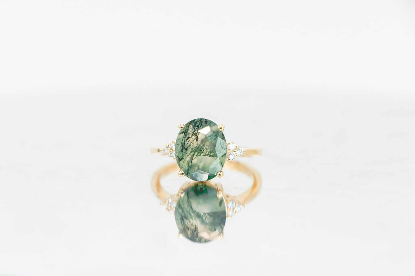 Whisper Willow Green Moss Agate Gemstone Gold Ring - Side View