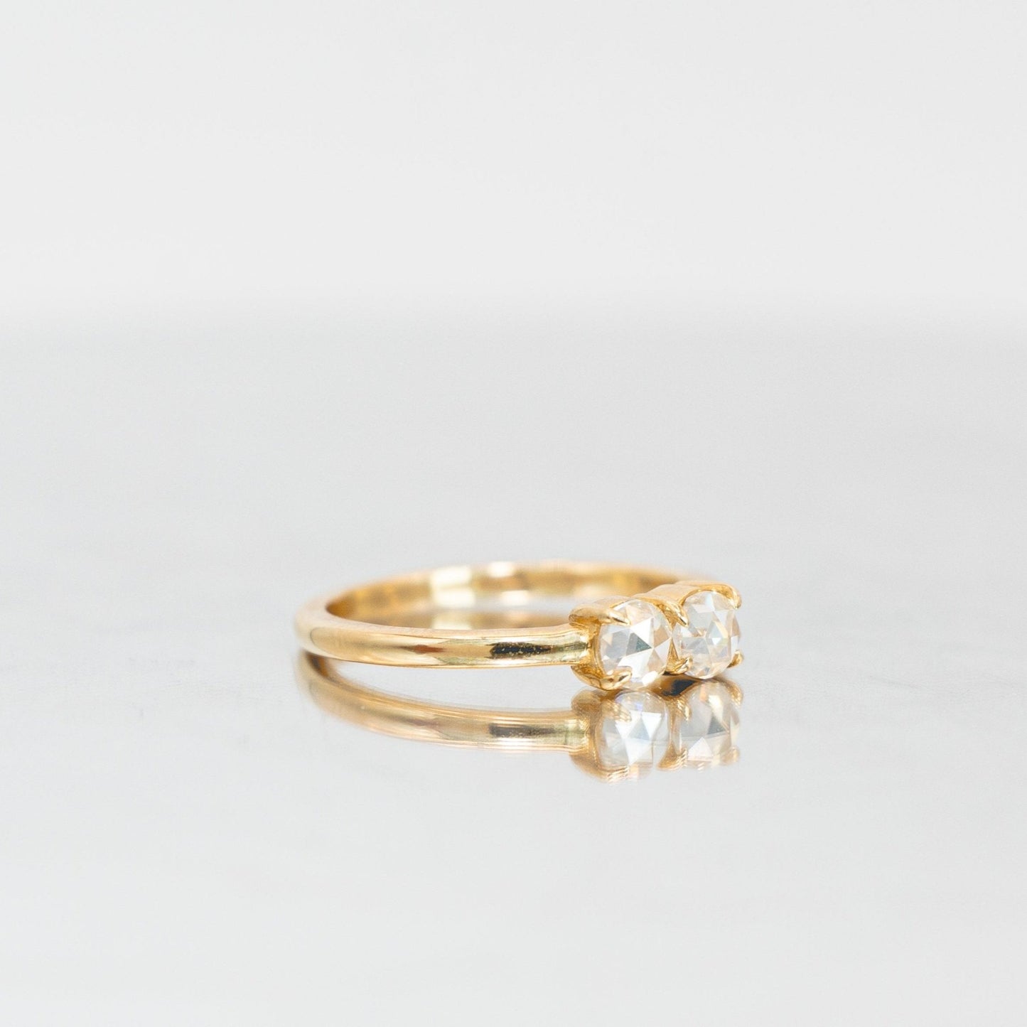 Rosette Grace Double Rose Cut Diamonds Gold Ring - Side View 2