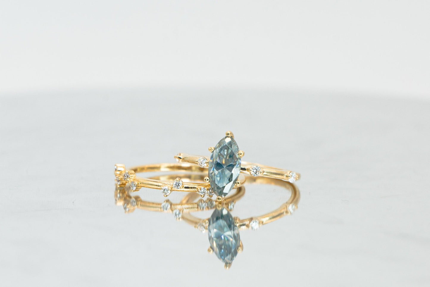 Smoky Blue Marquise Moissanite Ring - Close View
