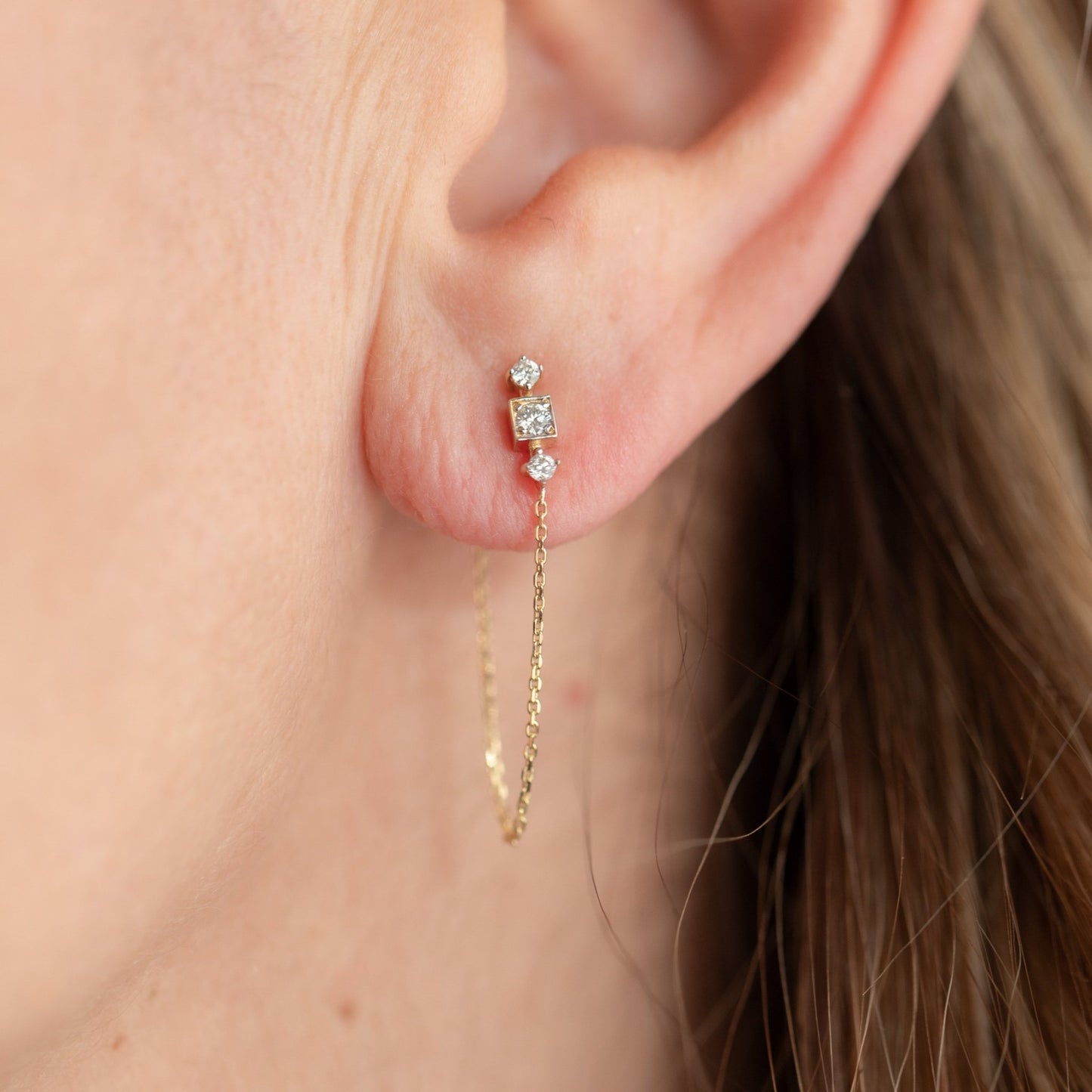 Diamond Drift Chain Studs - Lu and Lo Jewellery