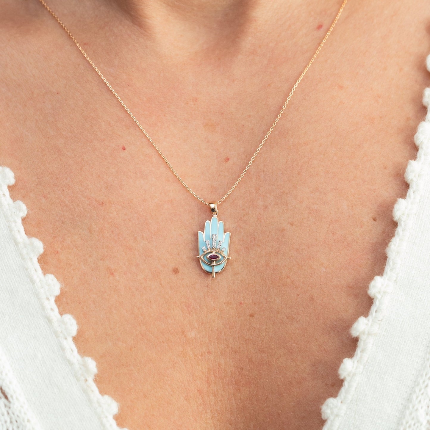 Turquoise Aura Hamsa Necklace - Lu and Lo Jewellery