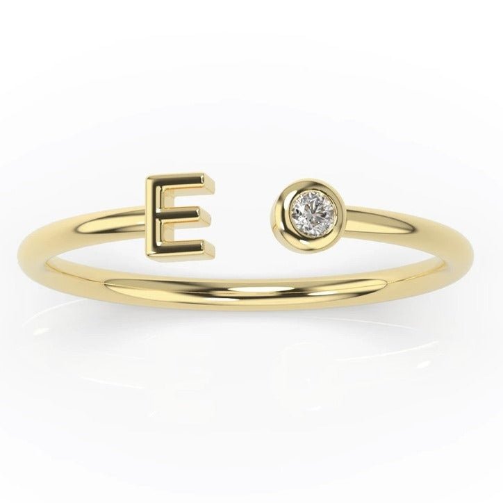 Diamond Initial Personalized Ring - 14K Yellow Gold