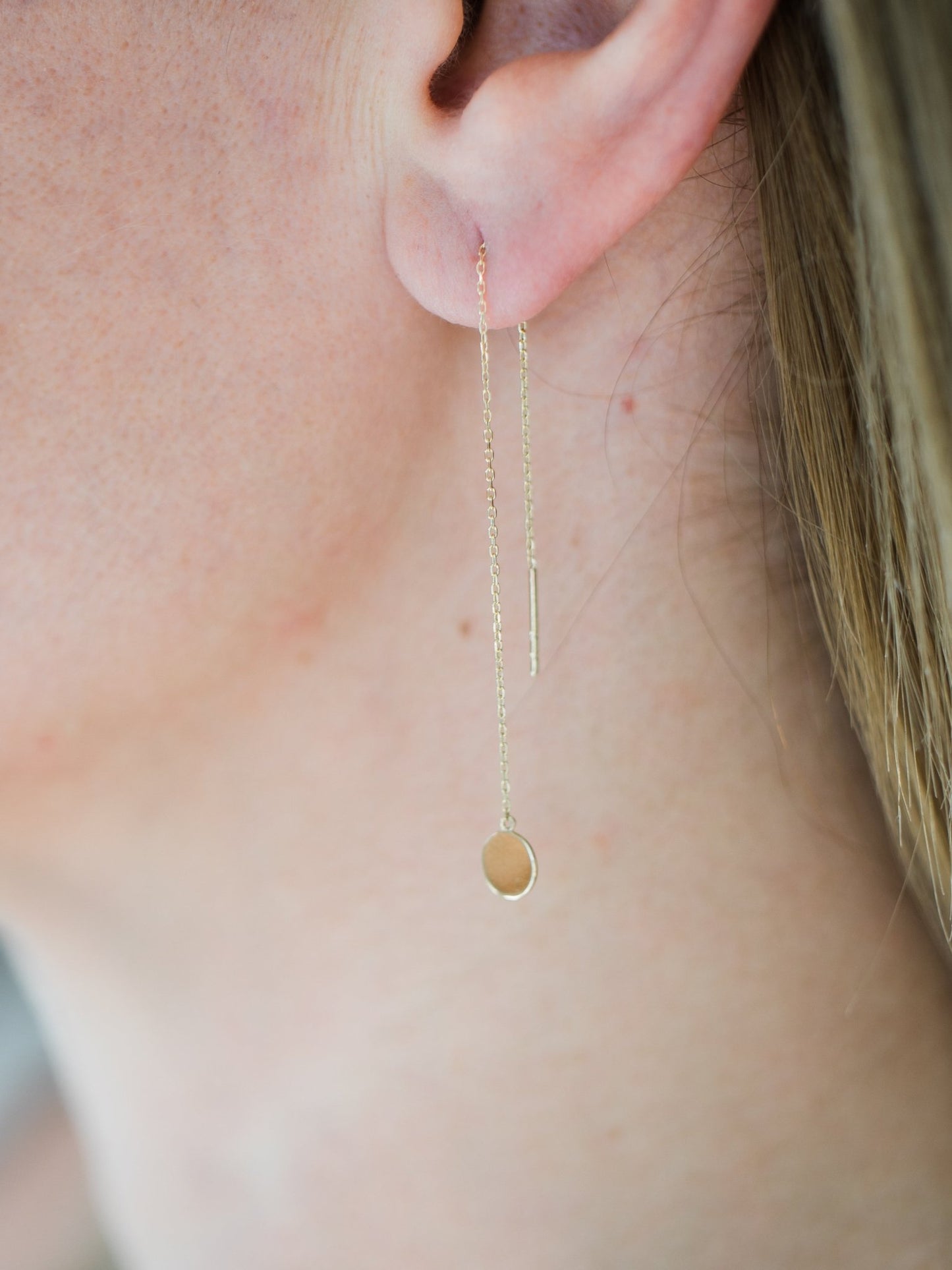 Wearing Dot Threader Earrings