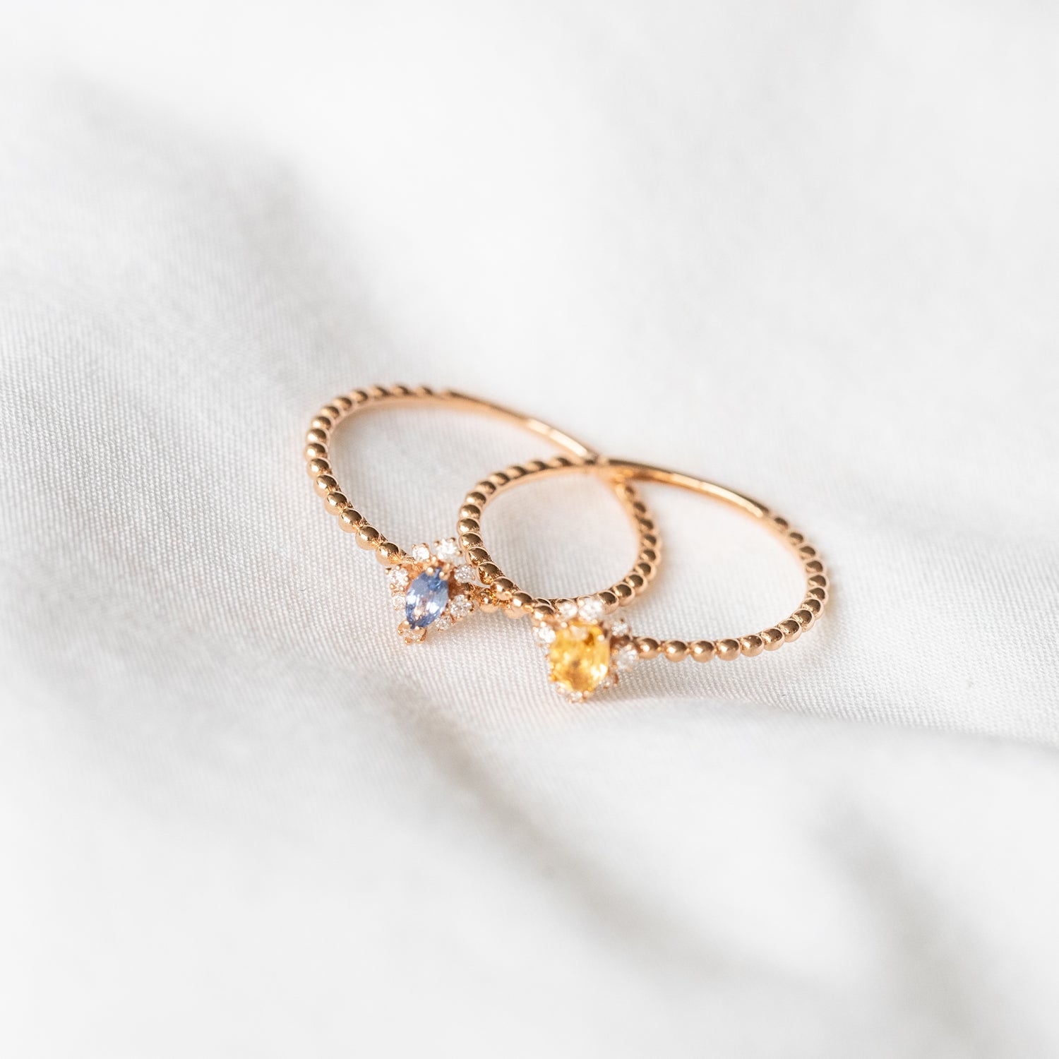 Two Anna Marquise Blue Topaz Bead Rings