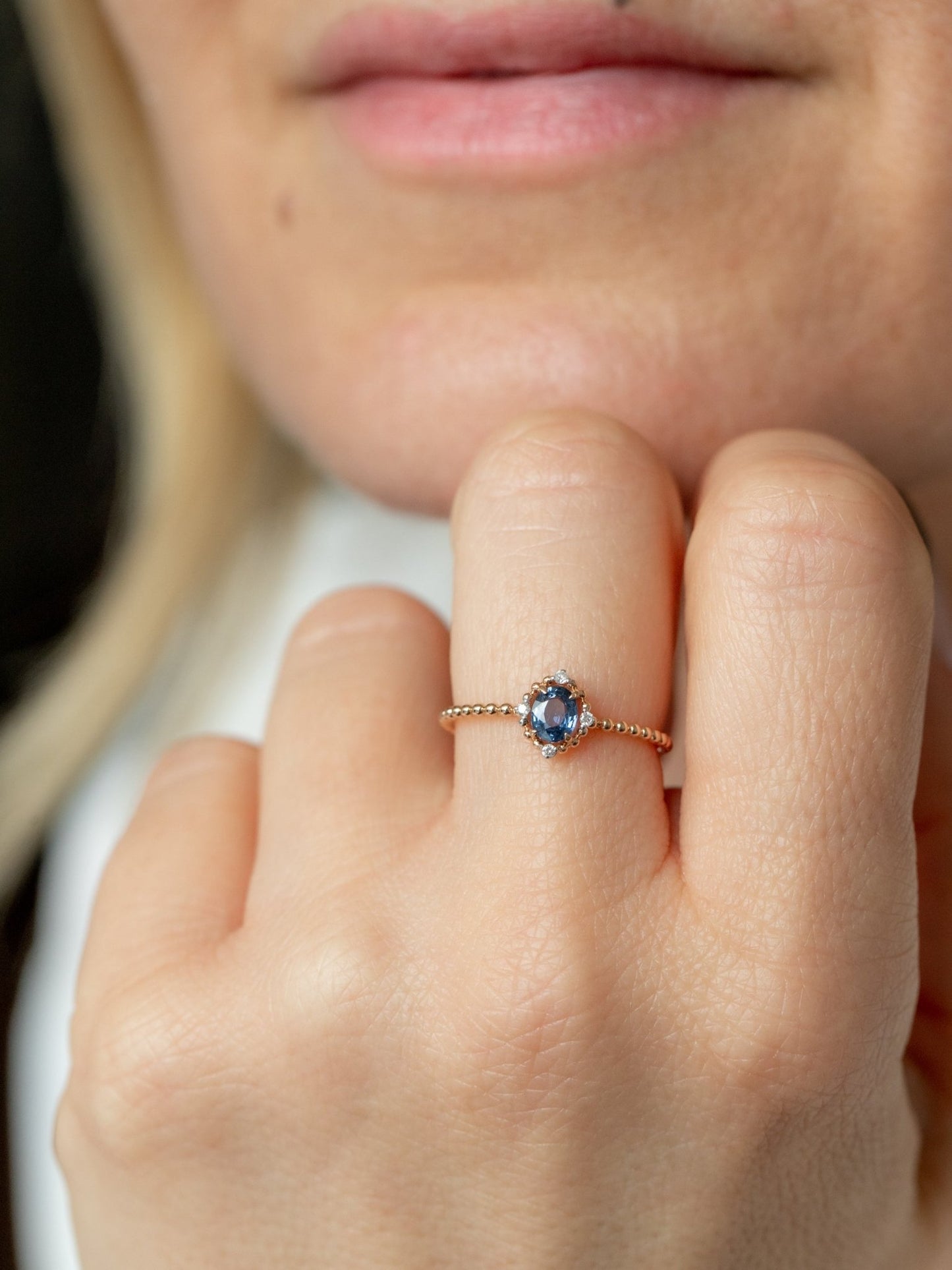 Wearing Eloise Gold & Sapphire Bead Ring