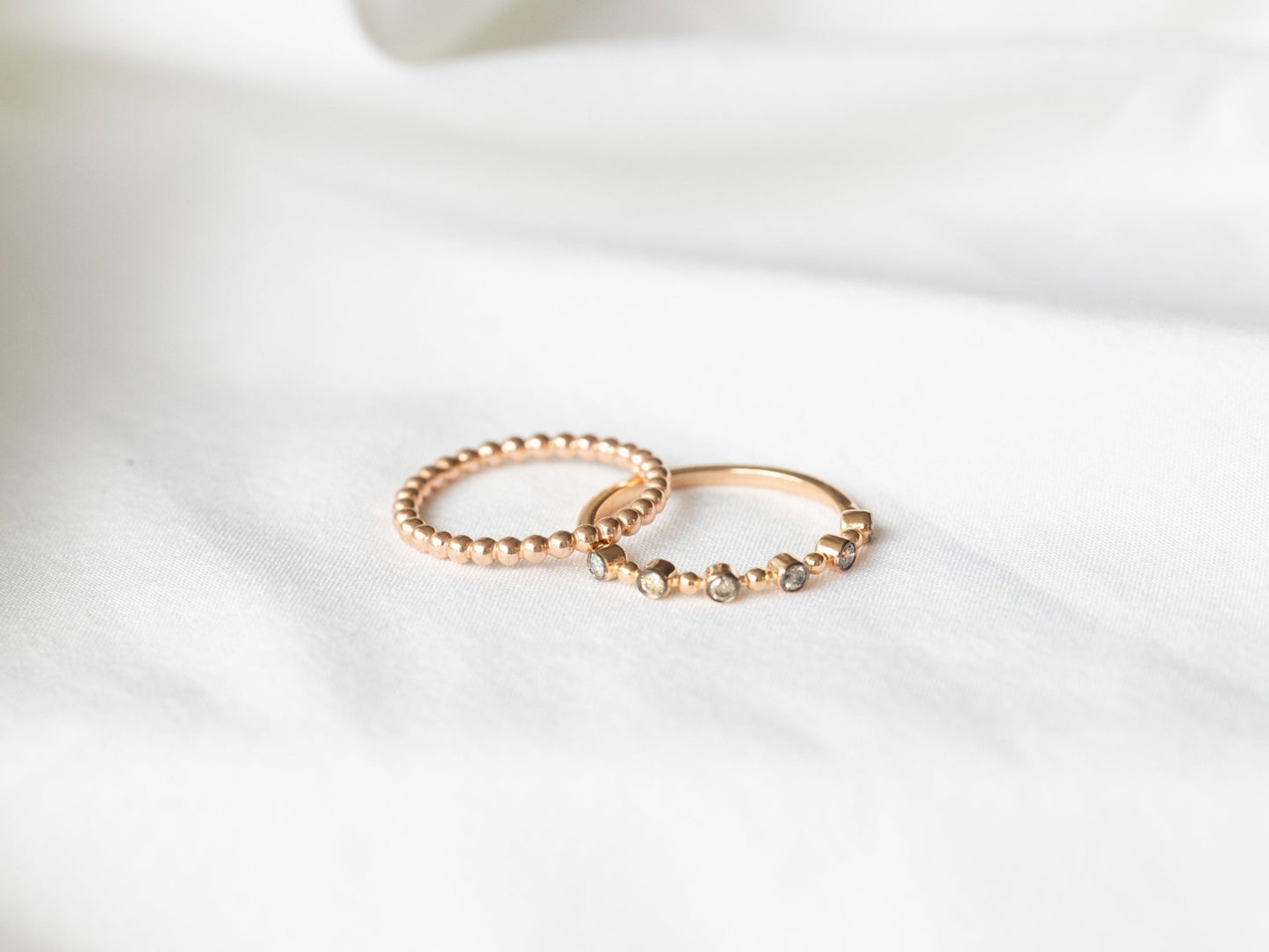 Two Amelia Champagne Diamond Bead Rings