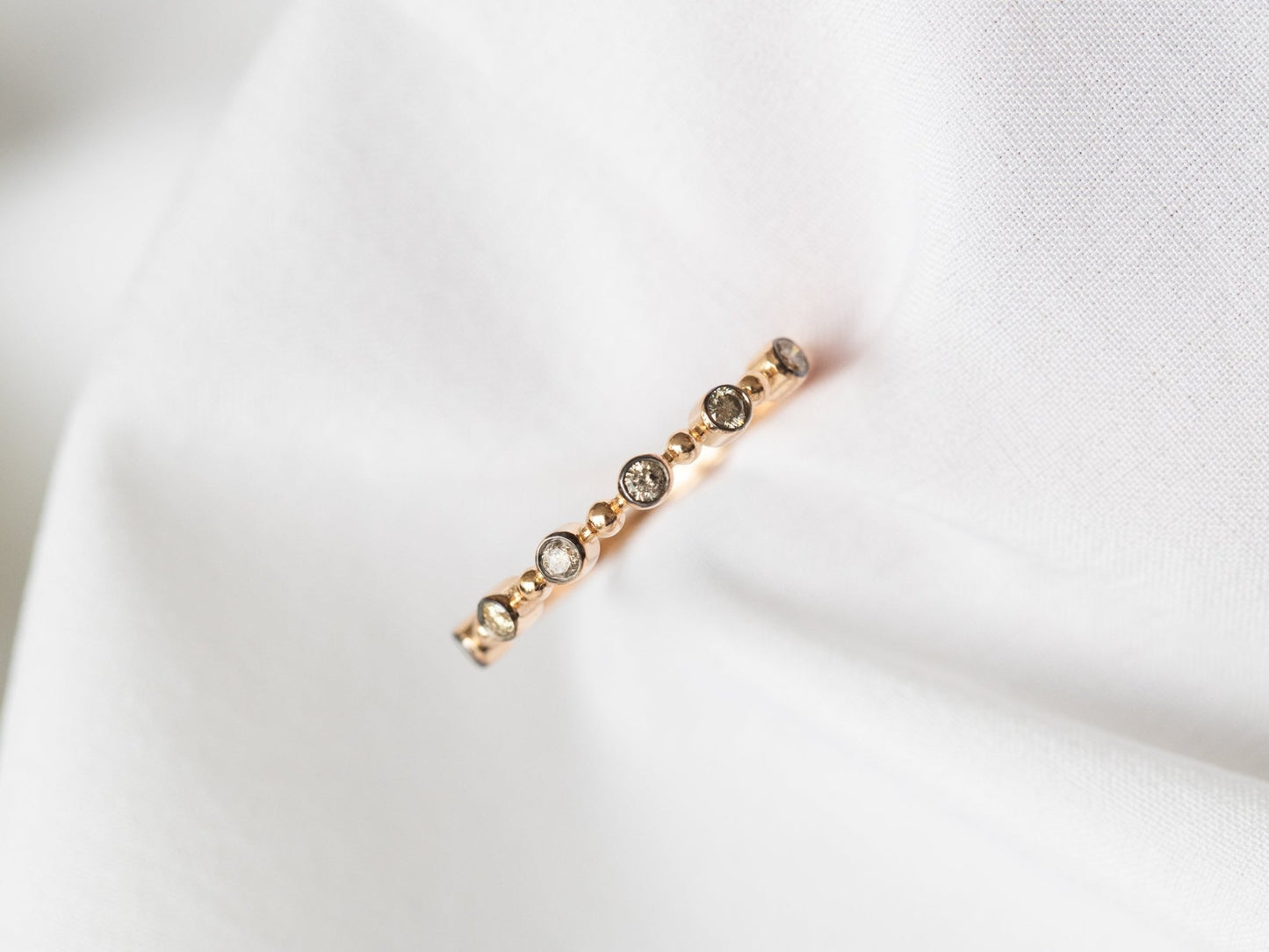 Amelia Champagne Diamond Bead Ring - Close View