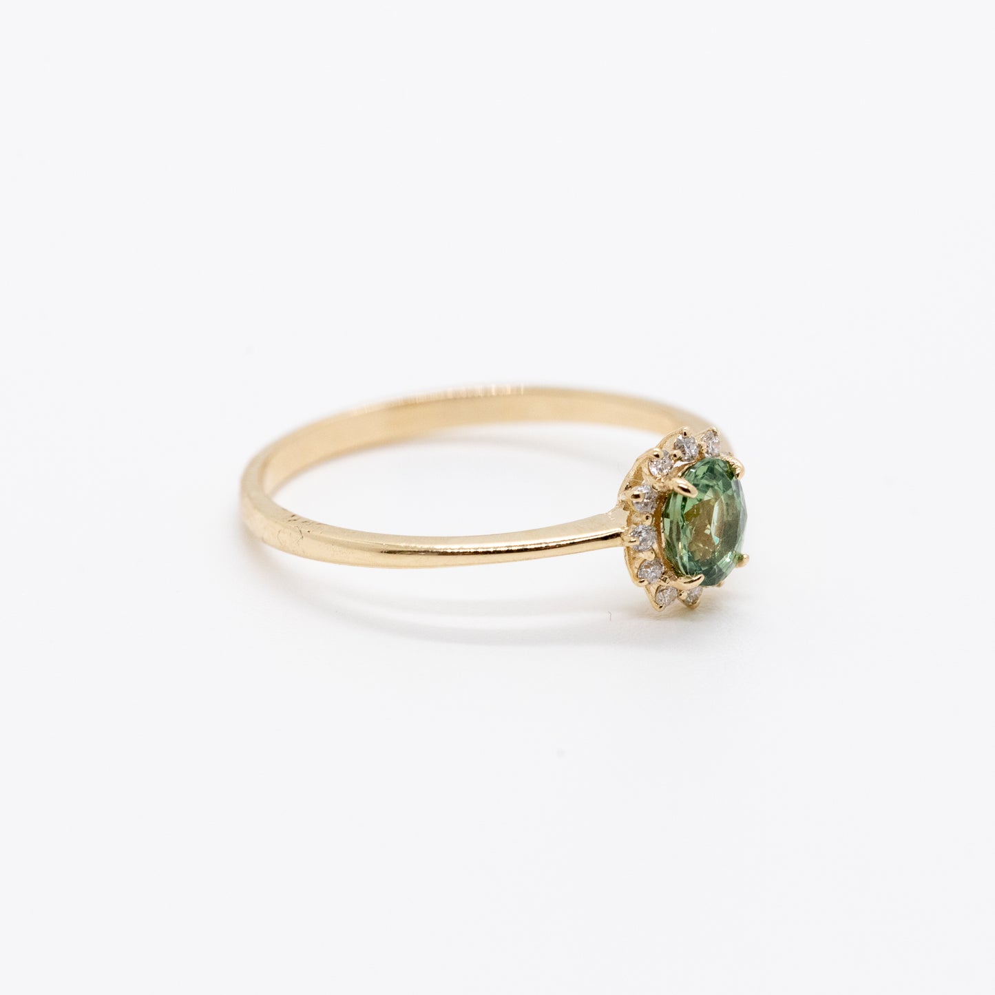 Jasmine Prasiolite Green Gemstone Diamond Ring - Side View