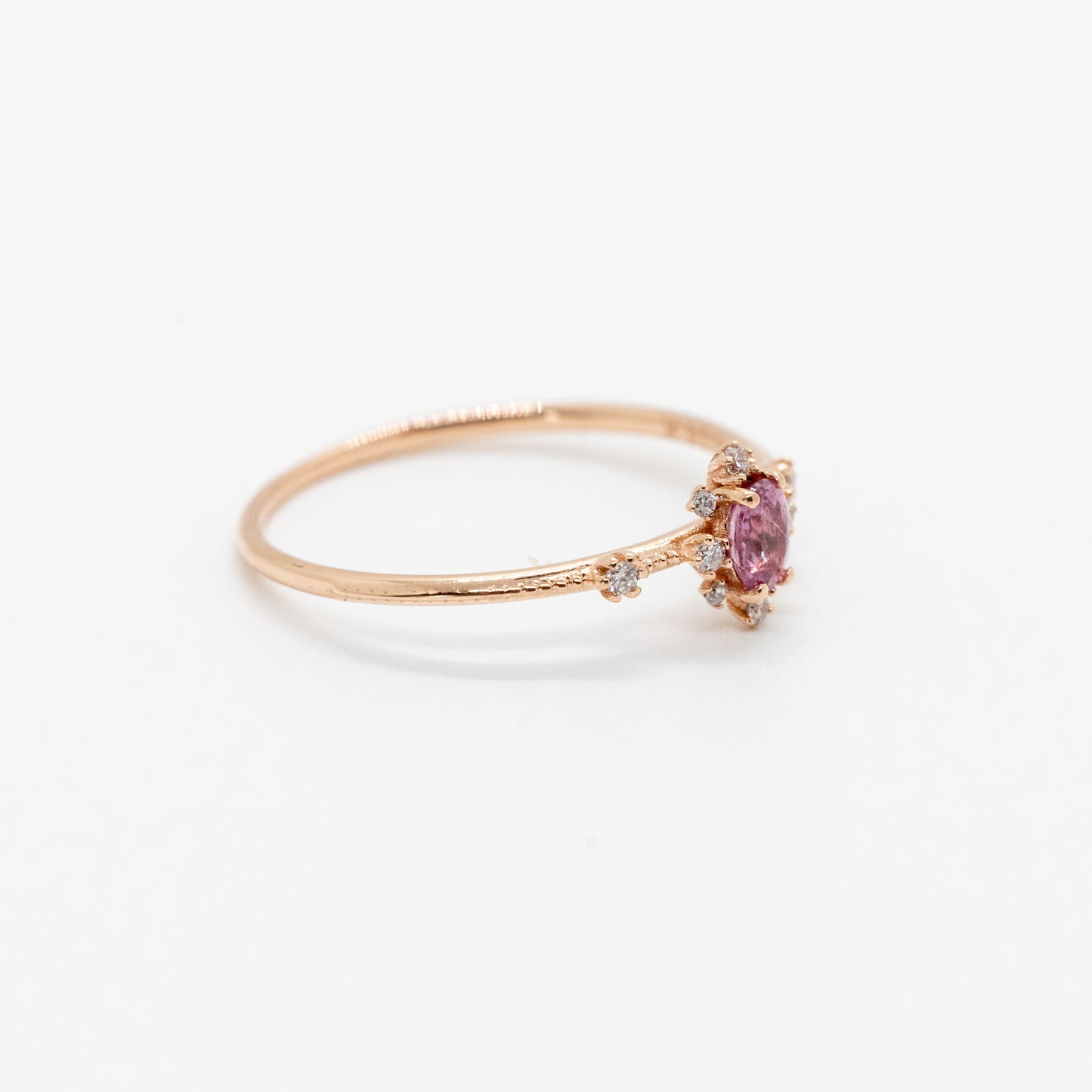 Angel Pink Tourmaline Milgrain Ring - Side View