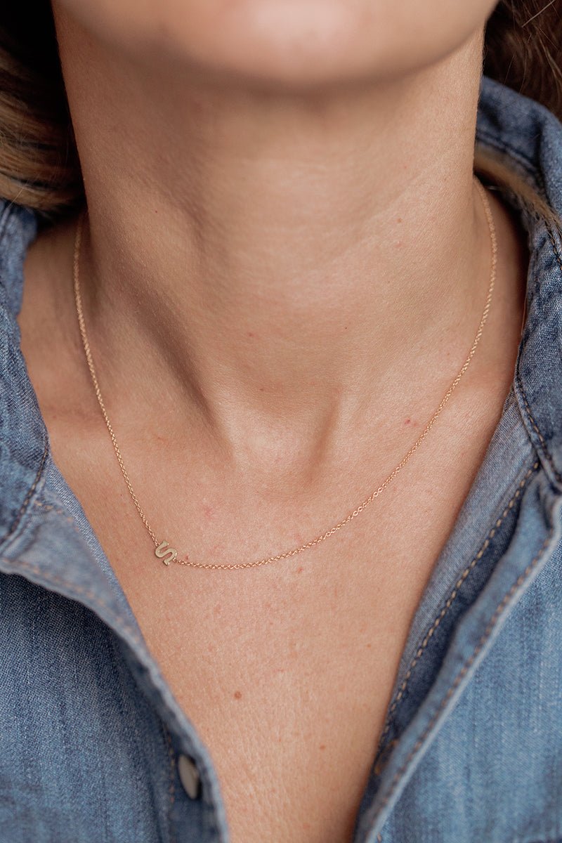 Asymmetric Mini Block Initial Necklace