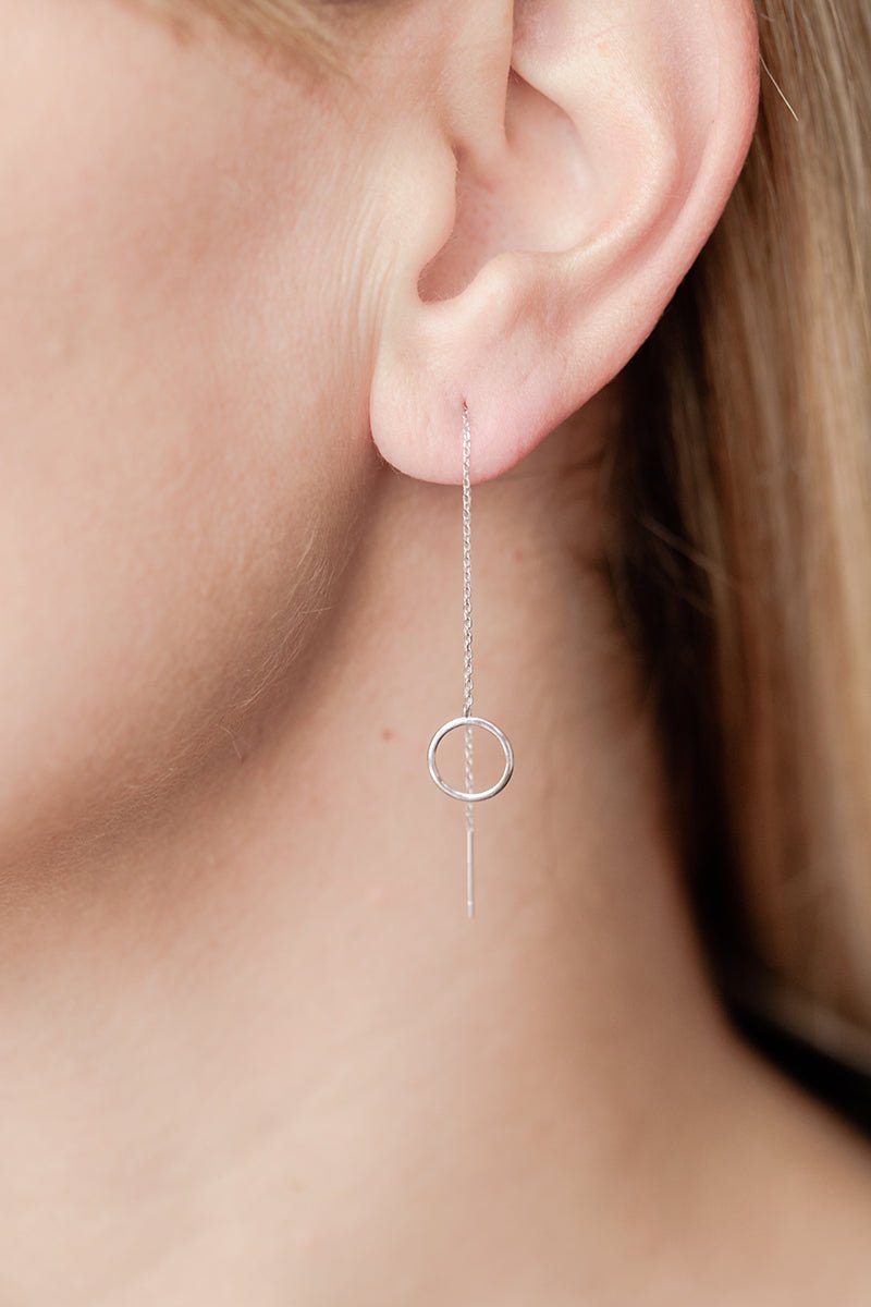 Wearing Minimalist Circle Threader Earrings - 2