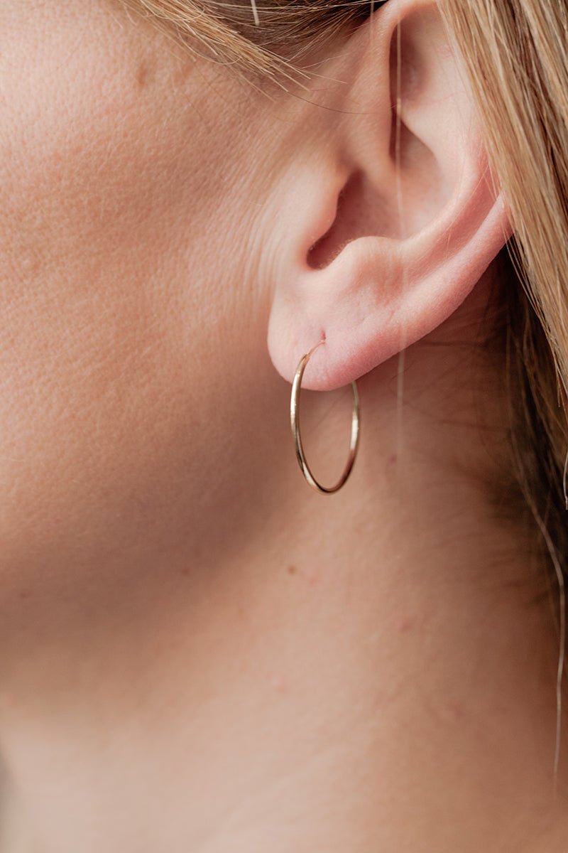 Wearing Lightest Small Hoops (25mm diameter)