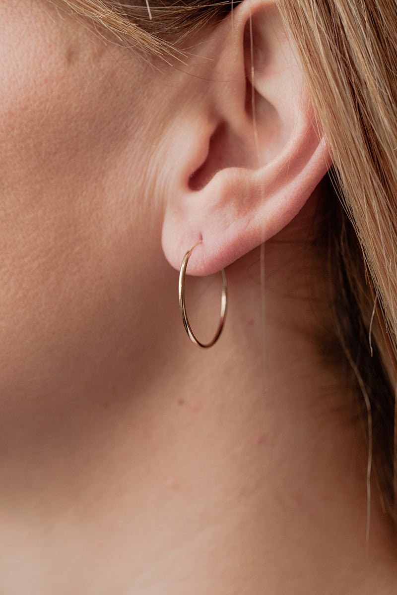 Wearing Lightest Small Hoops (18mm diameter)