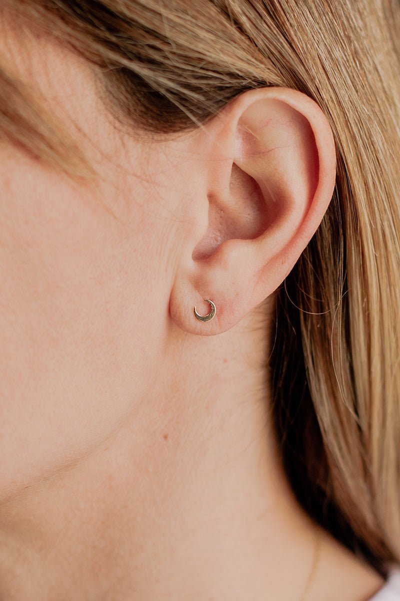 Mini Gold Crescent Moon Stud
