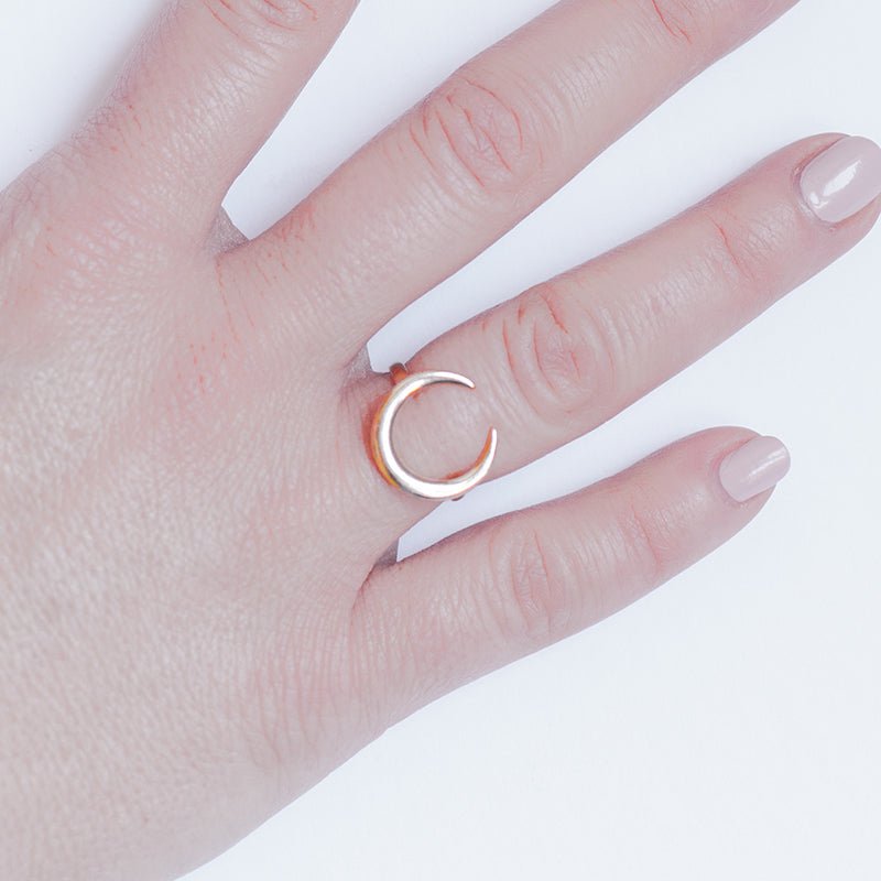 Wearing Crescent Moon Design Handmade Ring
