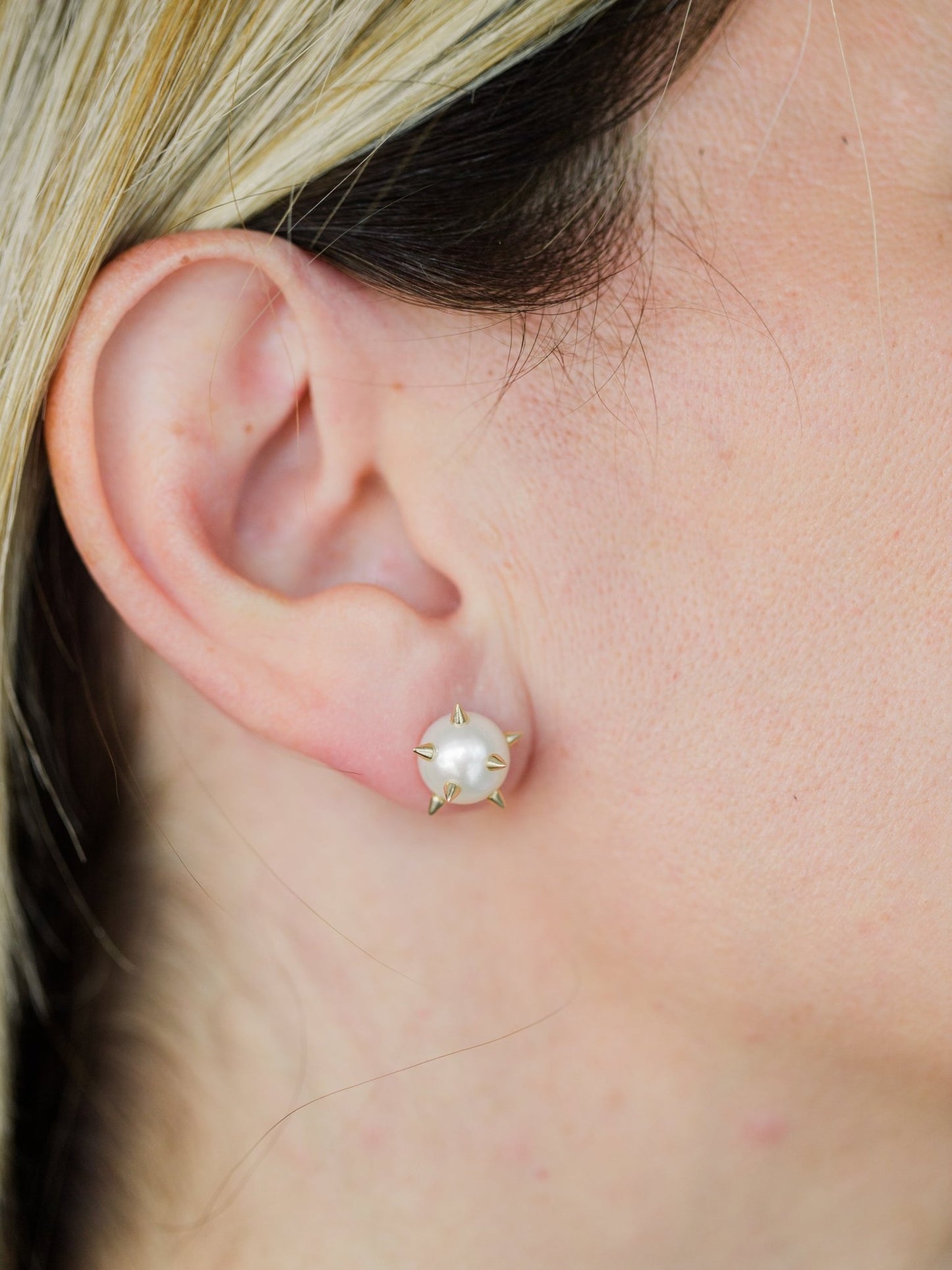 Wearing Large Pearl Spike Studs