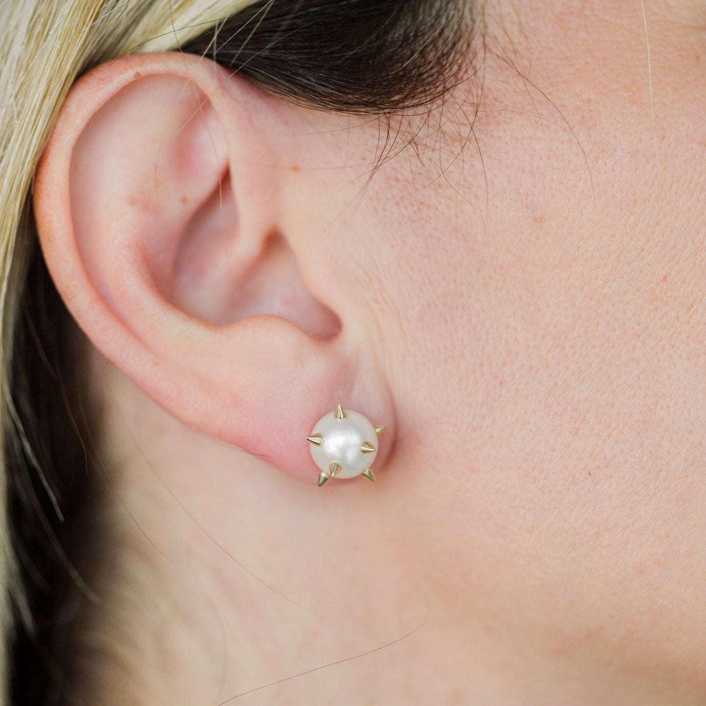 Wearing Large Pearl Spike Studs