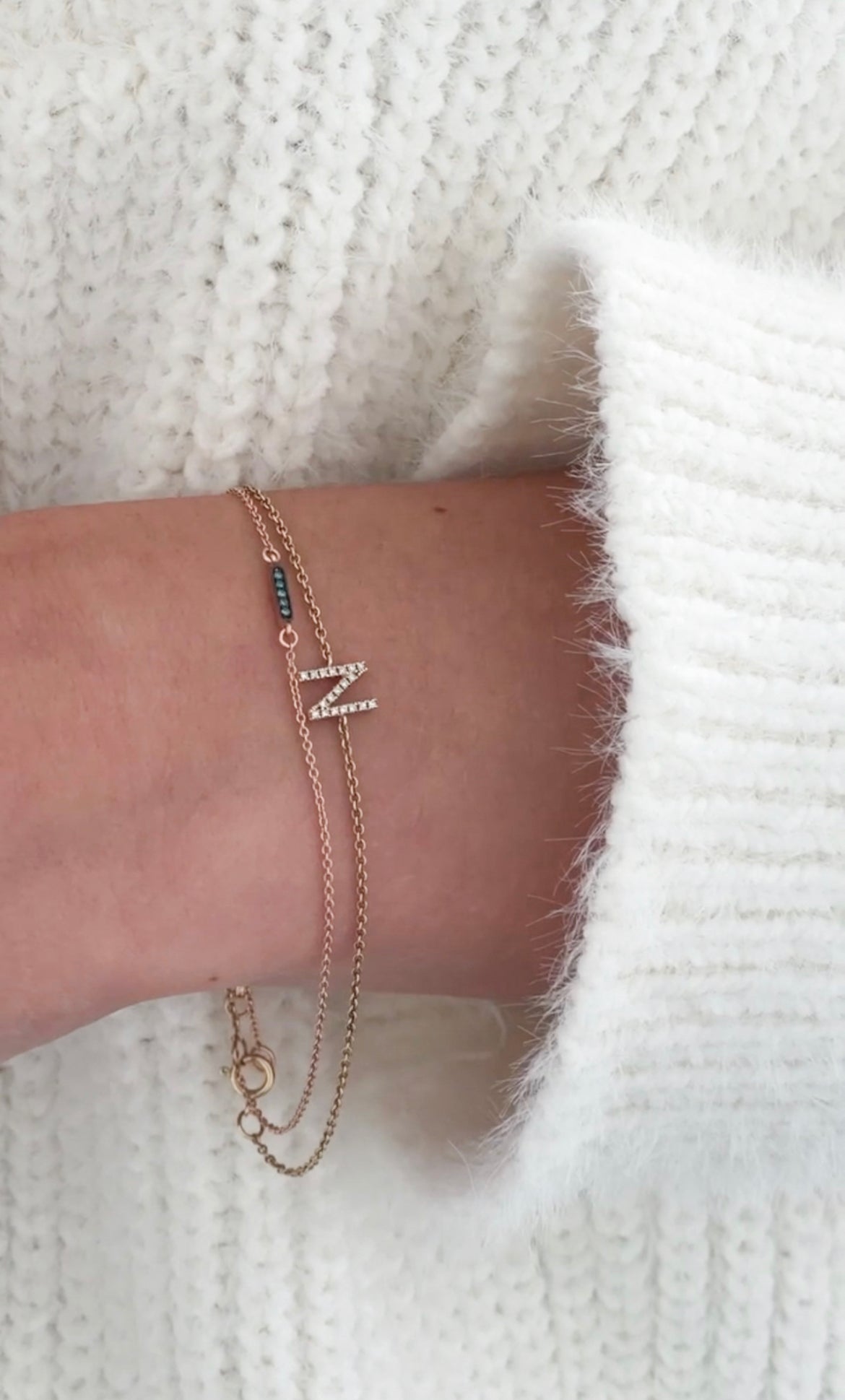 Wearing Diamond Initial Bracelet