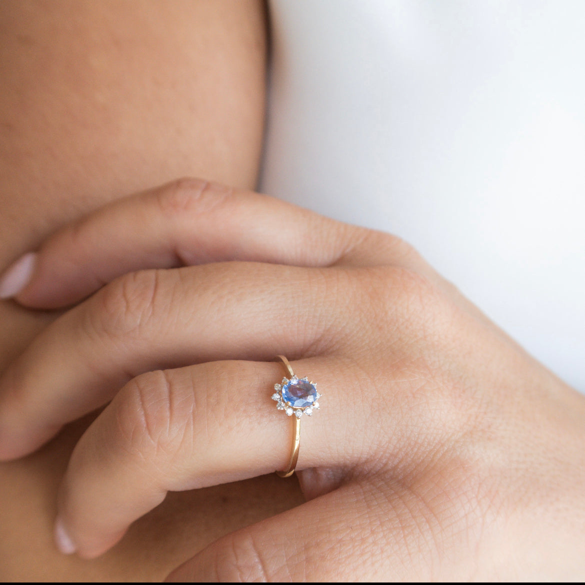 Wearing Cinderella Blue Sapphire and Diamond Ring - 2