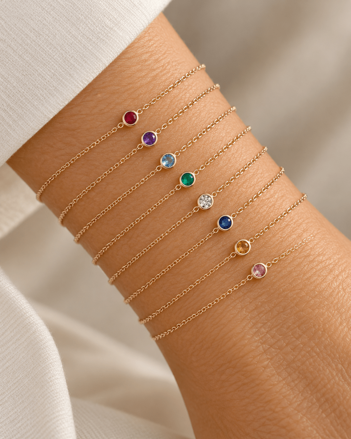 14K Bezel Birthstone Bracelet | Customizable Birthstone Jewelry - Lu and Lo Jewellery