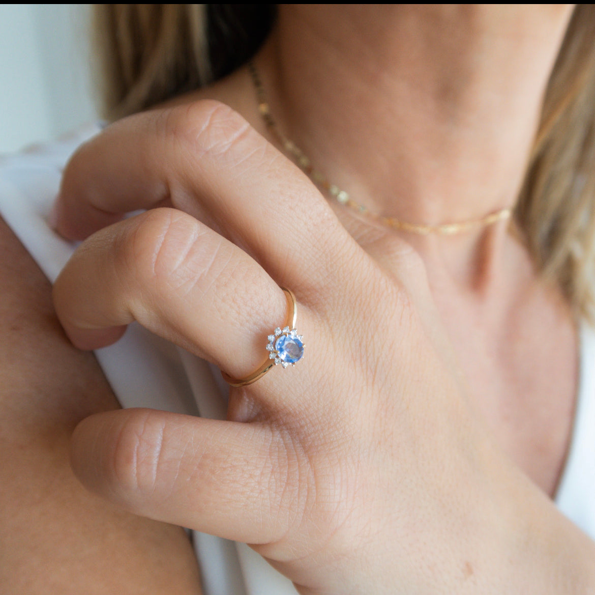 Wearing Cinderella Blue Sapphire and Diamond Ring - 1