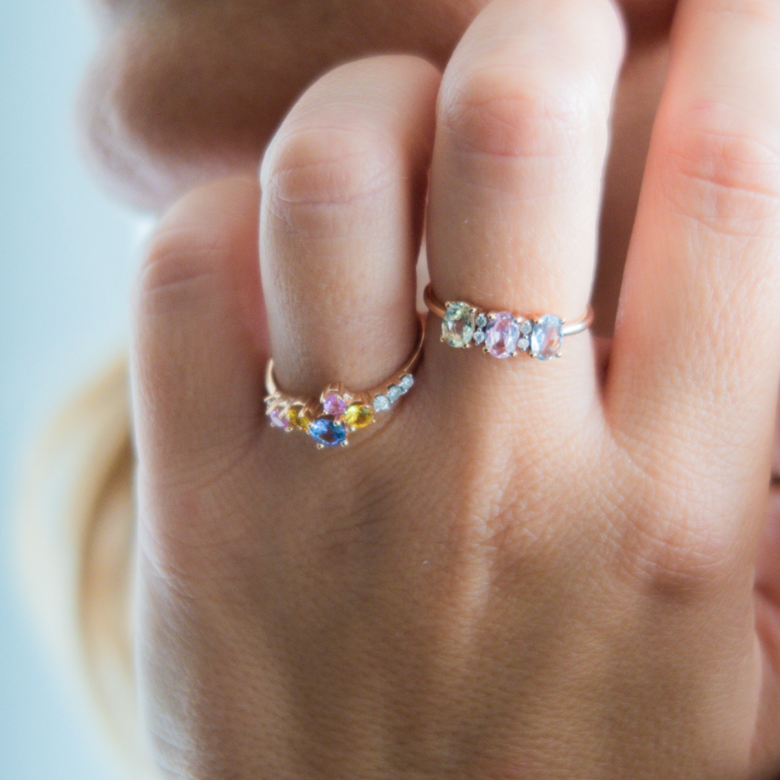 Wearing Softest Hue Pastel Sapphire Ring - 2