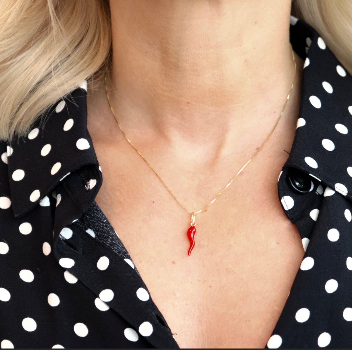 Wearing Italian Tradition Small Horn Necklace - Red