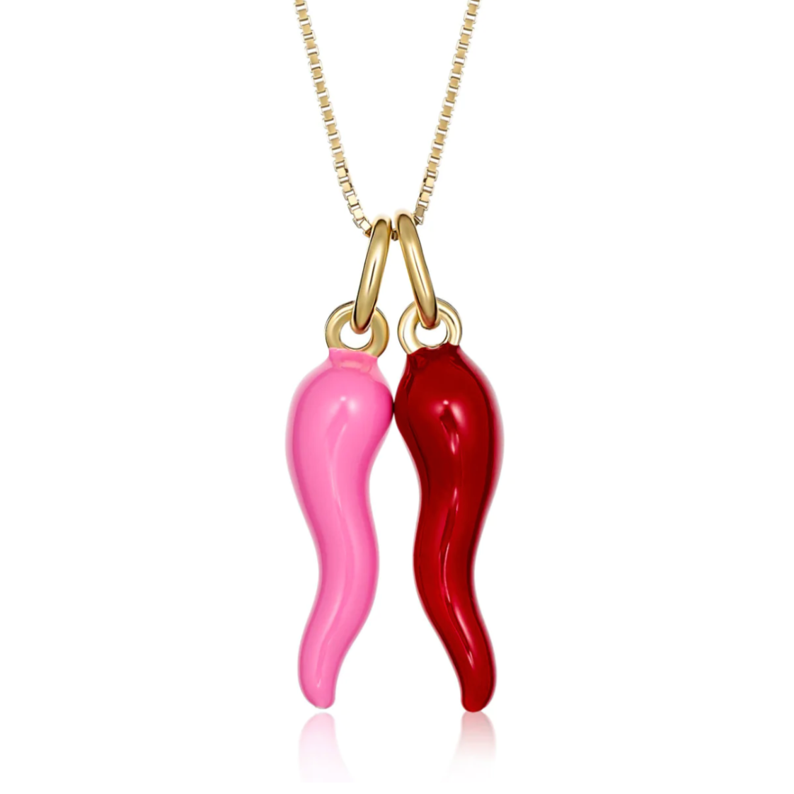 Italian Tradition Small Horn Necklace - Pink and Red
