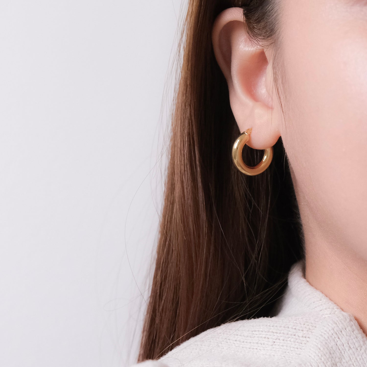 Wearing Golden Tube Hoops - Medium 