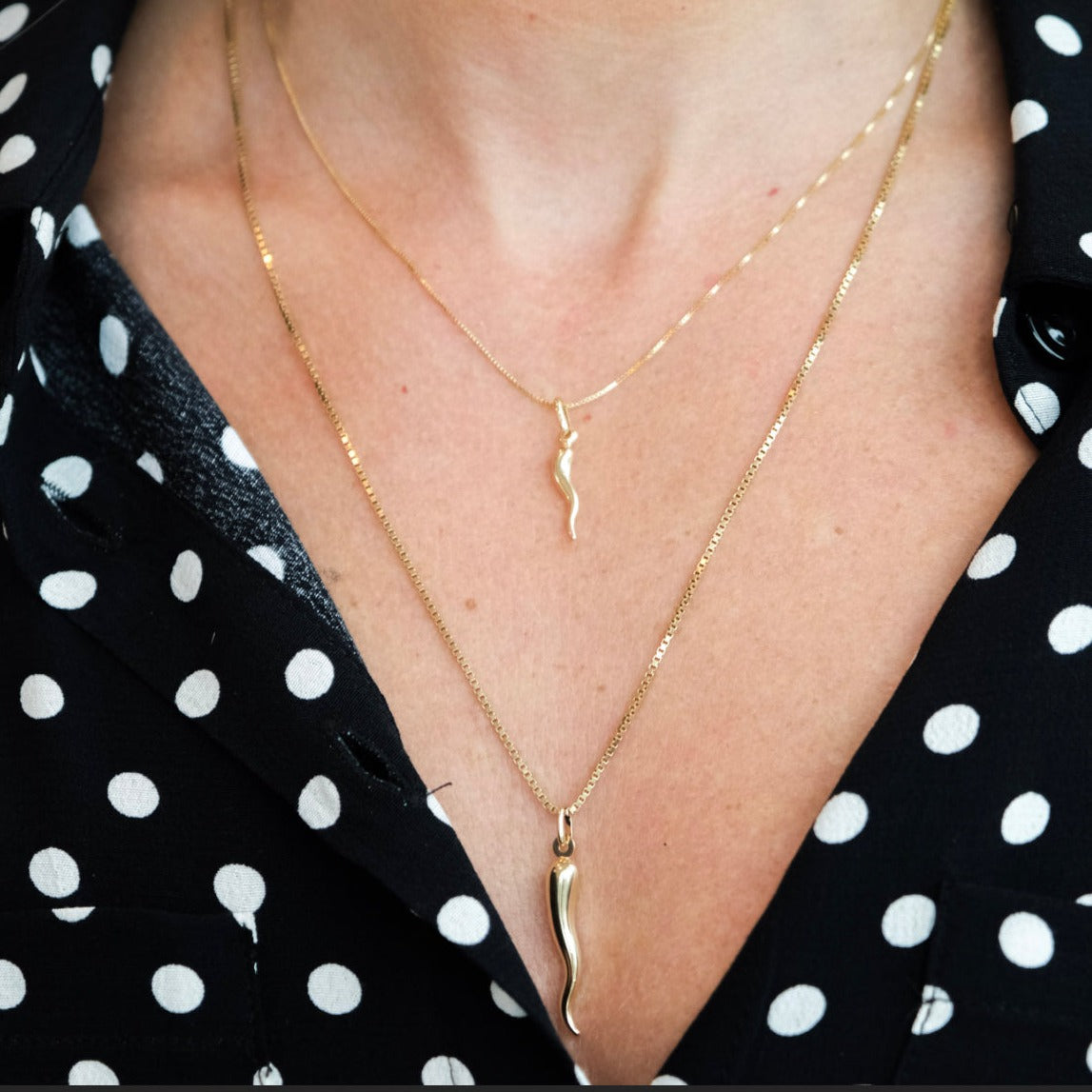 Wearing Italian Tradition Small Horn Necklace