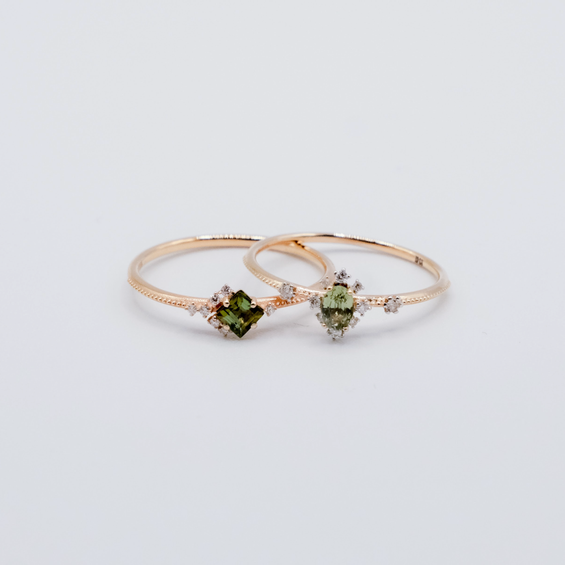Soft Hue Peridot Milgrain Rings