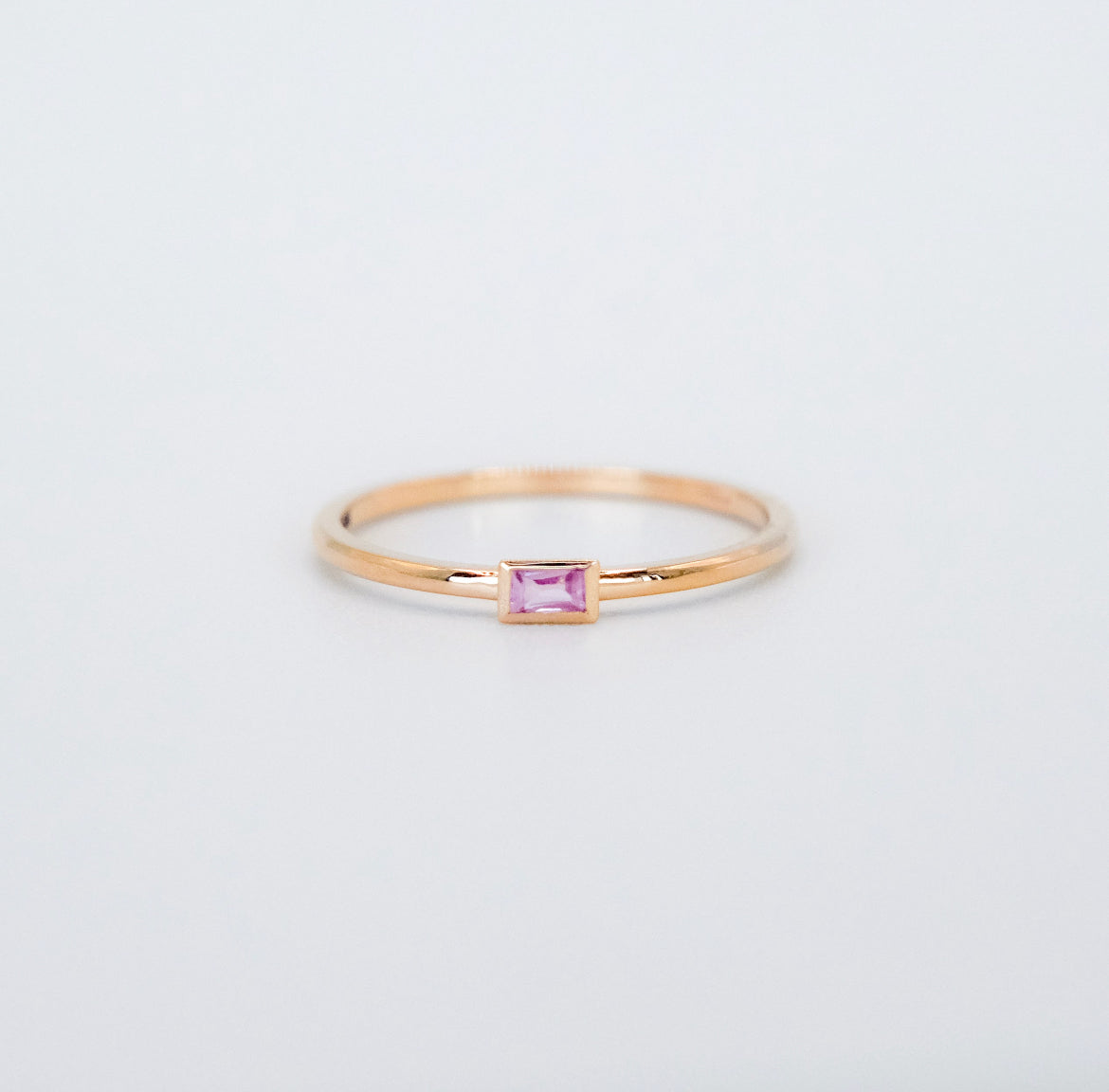Mini Bezel Baguette Cut Pink Sapphire Ring