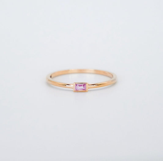 Mini Bezel Baguette Cut Pink Sapphire Ring